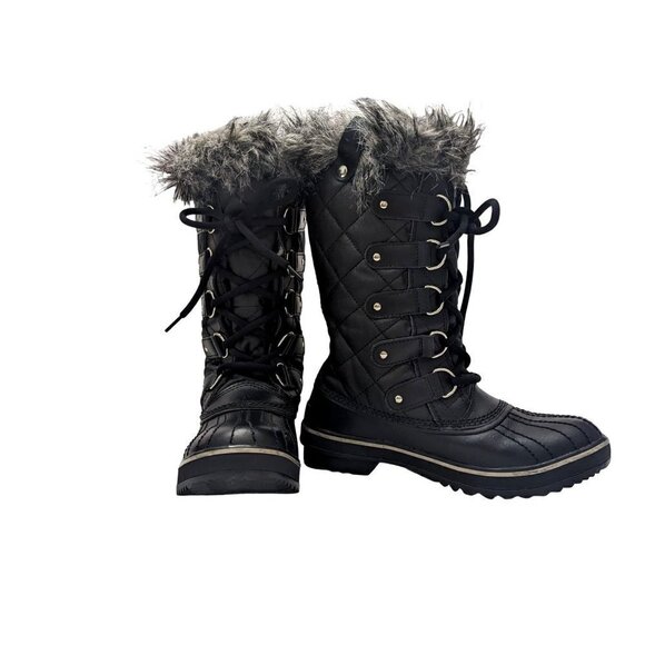 NWOT SOREL Tofino Black Waterproof Quilted Round Toe Lace Up Snow Boots Sz 6.5 - Picture 10 of 10